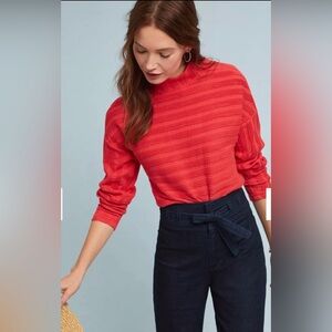 Maeve by Anthropologie Wren Ribbed Snap Shoulder Mock Neck Top